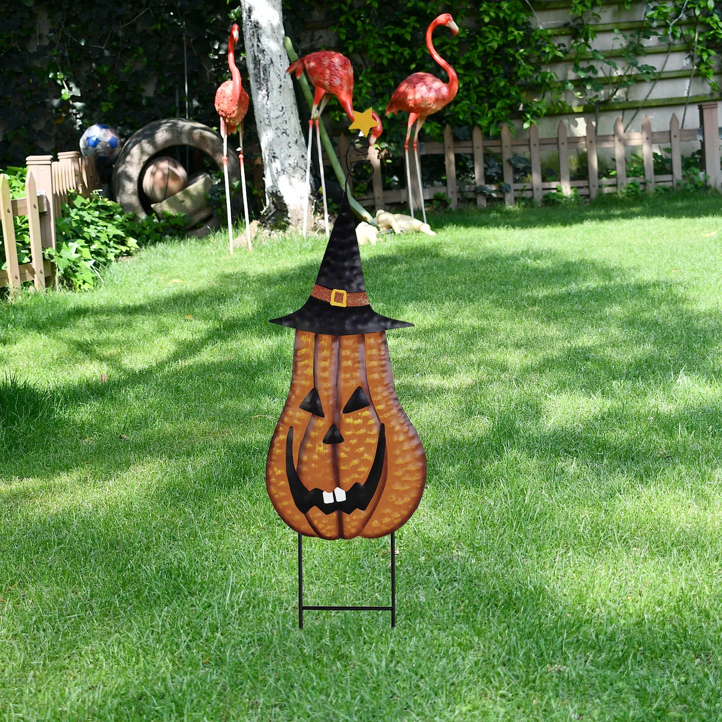 4Pc Halloween Stakes Jack O Lantern Witch Hat Cat Yard Sign