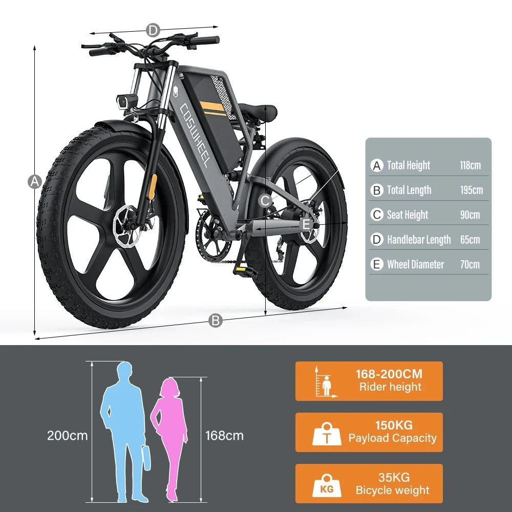Coswheel T26 Electric Bike 26 Inch Fat Tire Ebike 1500W