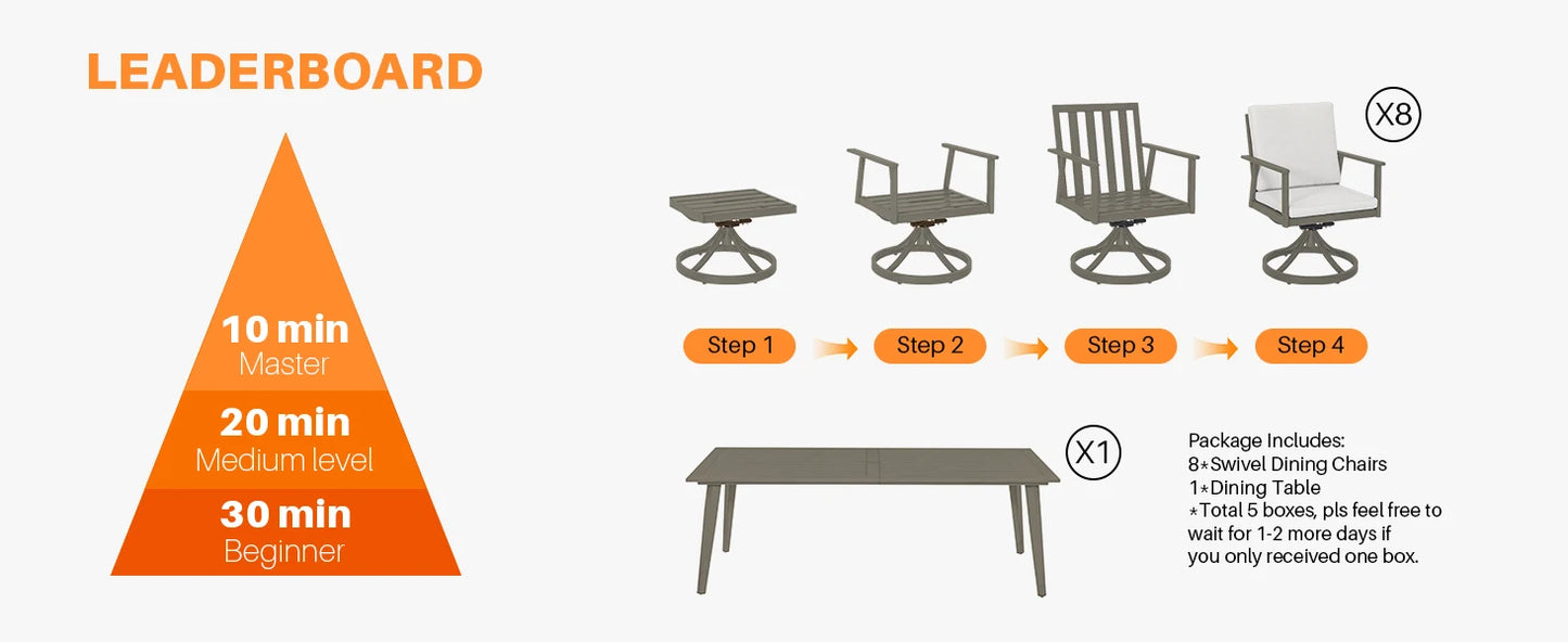 SeeHill 9 Piece Patio Swivel Dining Set With Aluminum Table And 8 Chairs