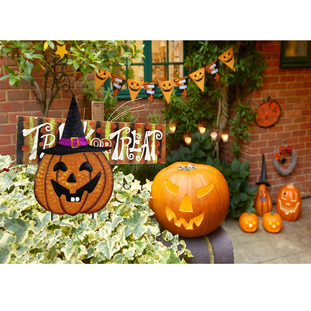 4Pc Halloween Stakes Jack O Lantern Witch Hat Cat Yard Sign