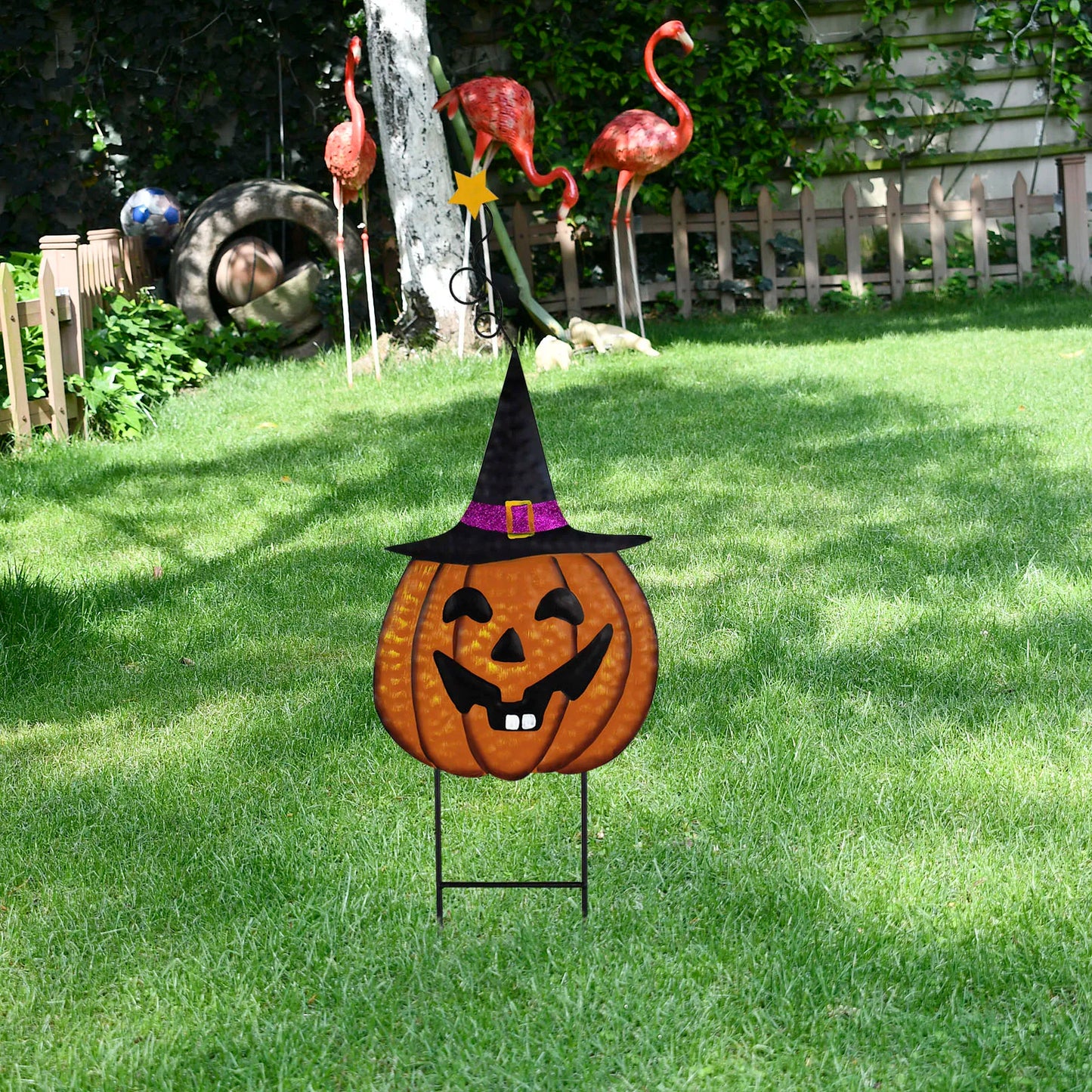 4Pc Halloween Stakes Jack O Lantern Witch Hat Cat Yard Sign