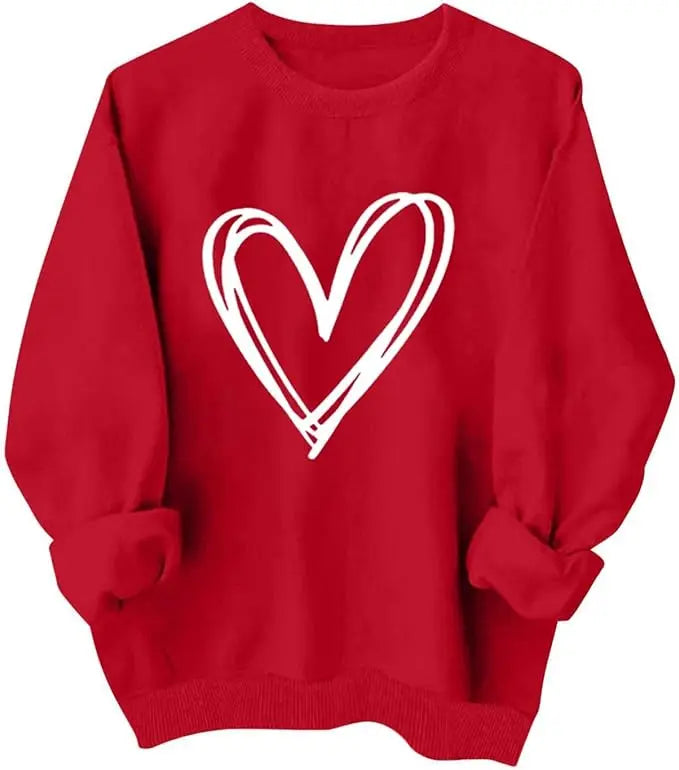 Valentines Shirt For Women Heart Print Graphic Long Sleeve