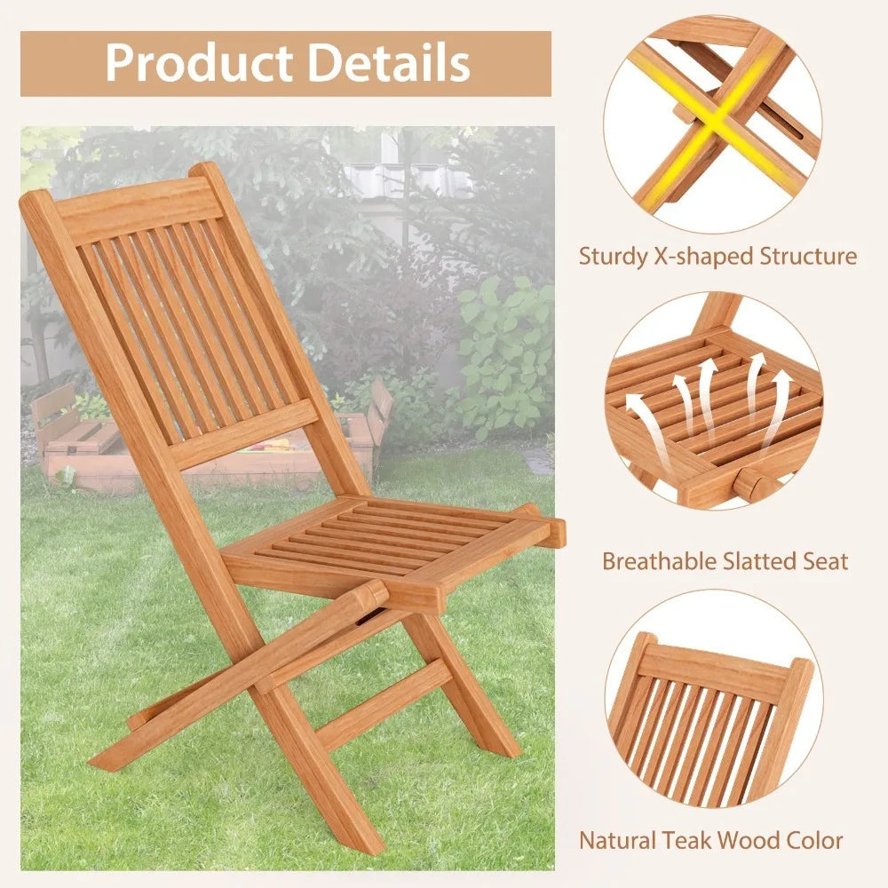 Teak Wood Outdoor Bistro Dining Set Three Piece With Folding Chairs And Table