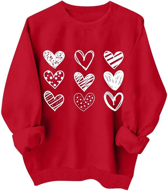 Valentines Shirt For Women Heart Print Graphic Long Sleeve