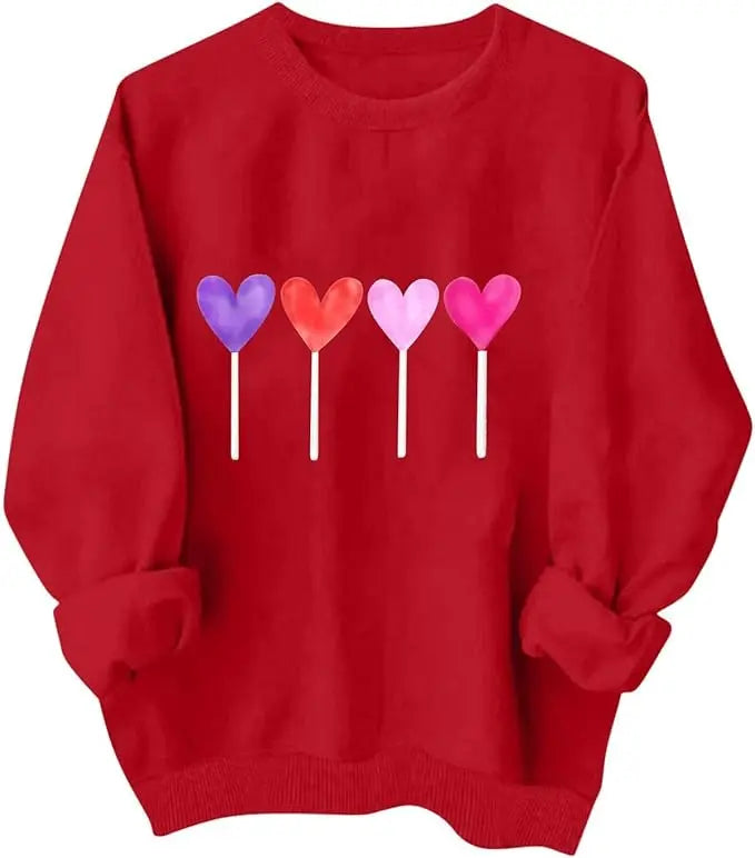 Valentines Shirt For Women Heart Print Graphic Long Sleeve