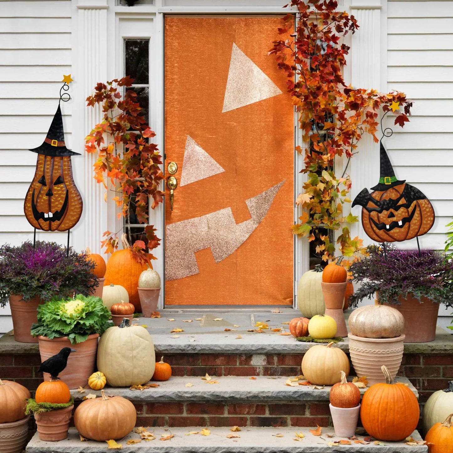 4Pc Halloween Stakes Jack O Lantern Witch Hat Cat Yard Sign