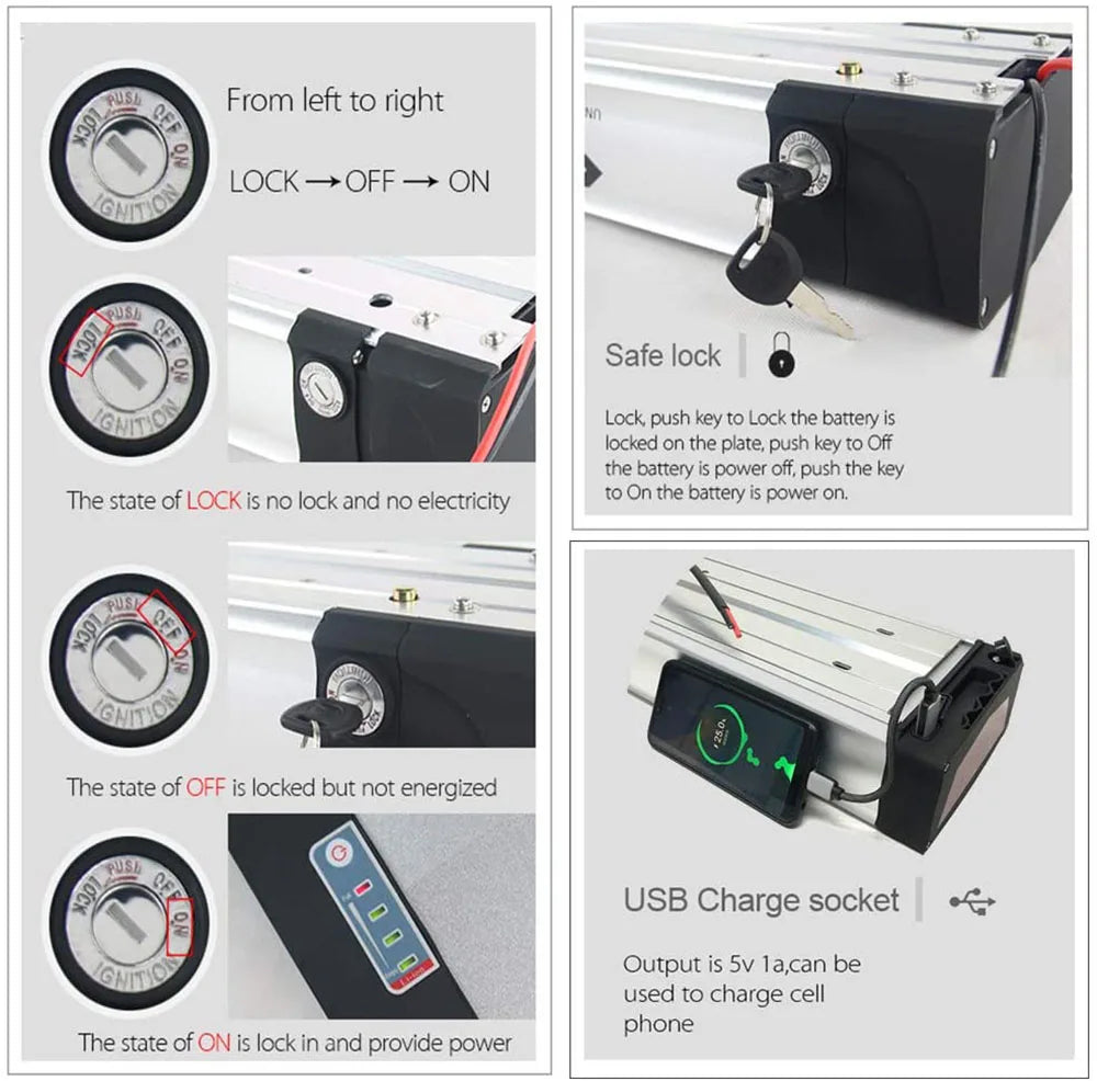Rear Rack Ebike Battery 52V 48V 27Ah 20Ah Optional