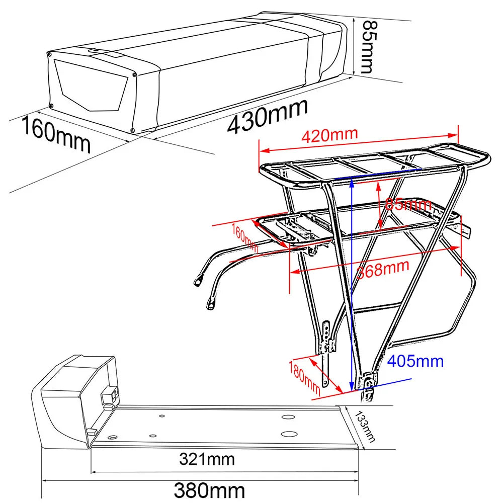 Rear Rack Ebike Battery 52V 48V 27Ah 20Ah Optional