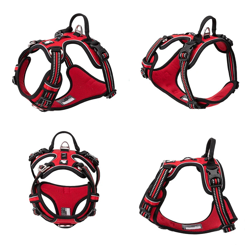 Truelove Reflective Nylon Dog Harness No Pull Adjustable Vest for Medium Large Dogs with Safety Lead for Walking and Running