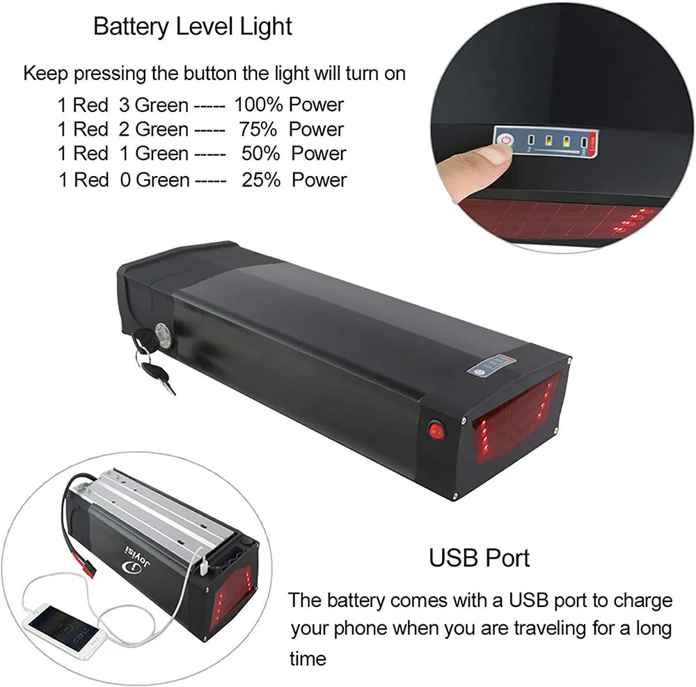 Rear Rack EBike Battery 52V 48V 27Ah 24 28 Inch Optional