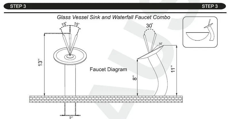 ZAPPO Black Glass Vessel Sink With Deck Mount Faucet
