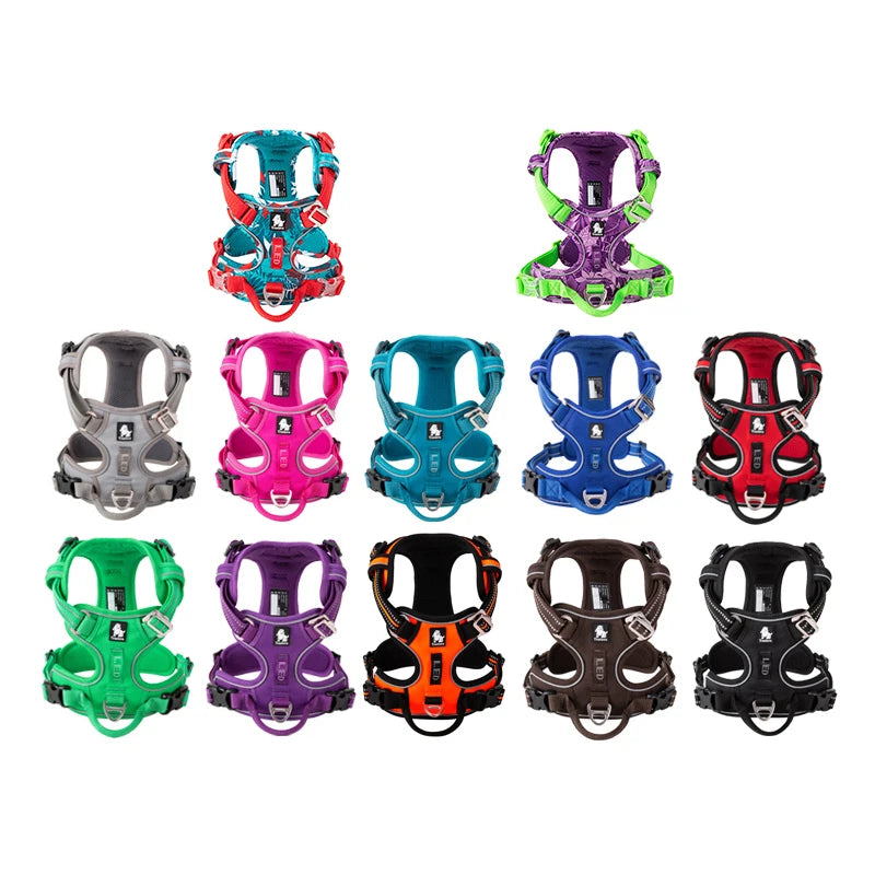 Truelove Reflective Nylon Dog Harness No Pull Adjustable Vest for Medium Large Dogs with Safety Lead for Walking and Running