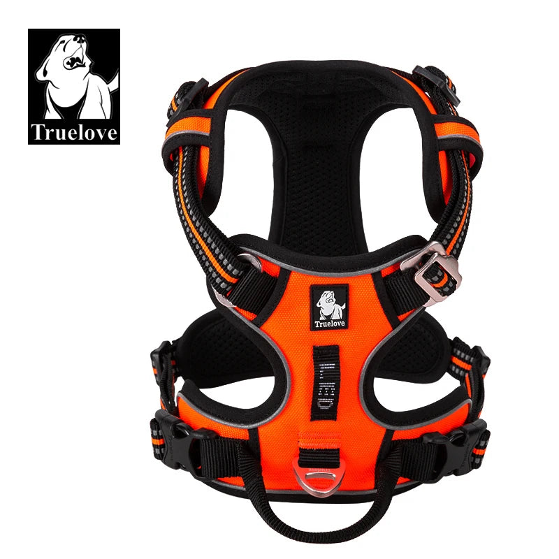 Truelove Reflective Nylon Dog Harness No Pull Adjustable Vest for Medium Large Dogs with Safety Lead for Walking and Running