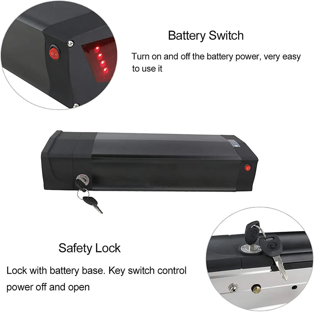 Rear Rack EBike Battery 52V 48V 27Ah 24 28 Inch Optional