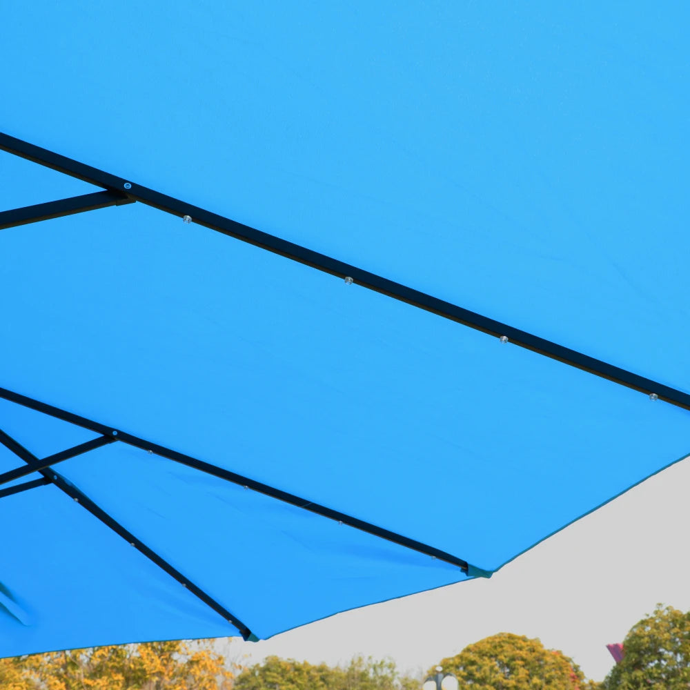 15 X 9 Ft Large Double Sided Rectangular Outdoor Twin Patio Umbrella With LED Light And Base Blue