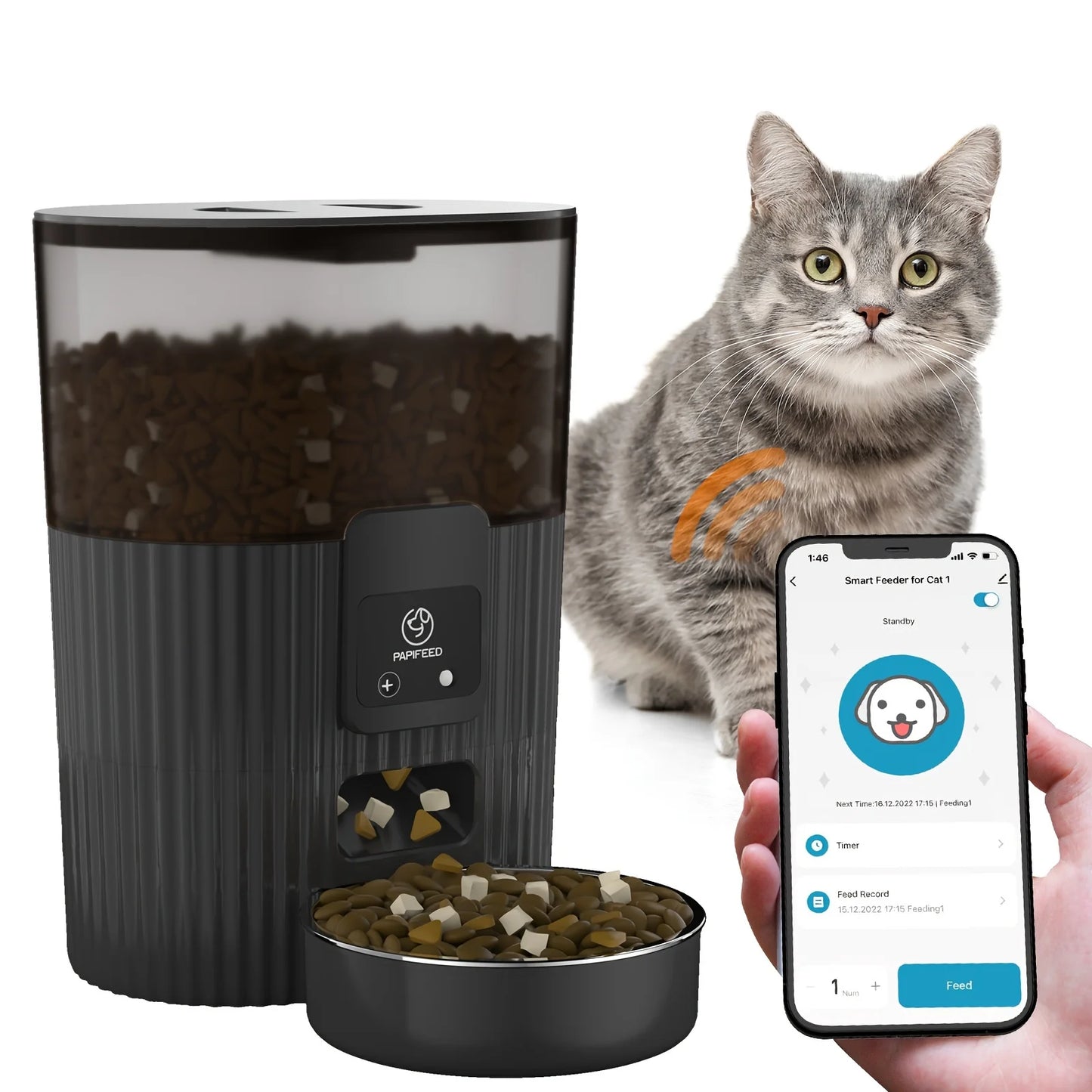 Papifeed Cat Automatic Feeder WiFi Remote Dispenser