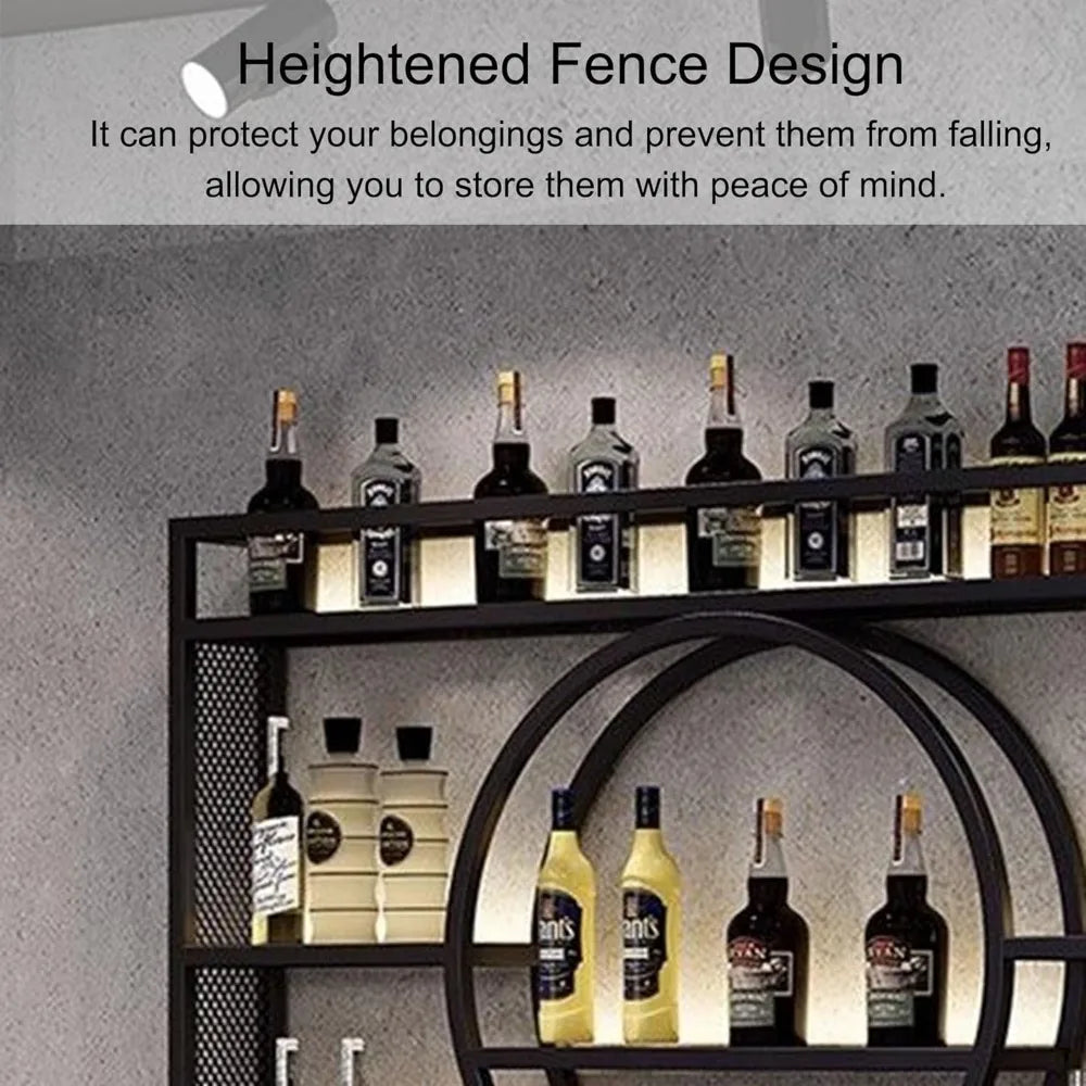 Metal Wine Rack Wall Mounted Bar Shelves With Glass Holder