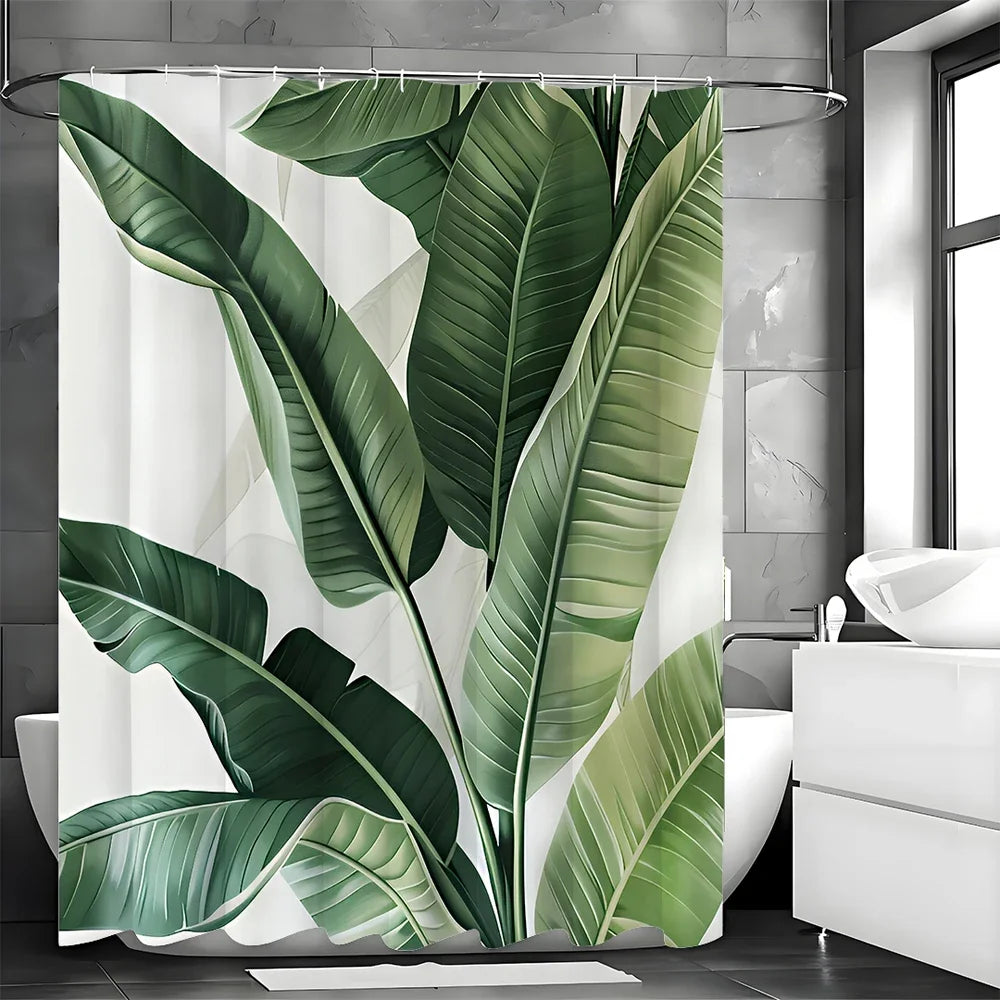 Tropical Banana Leaf Shower Curtain Waterproof With Hooks