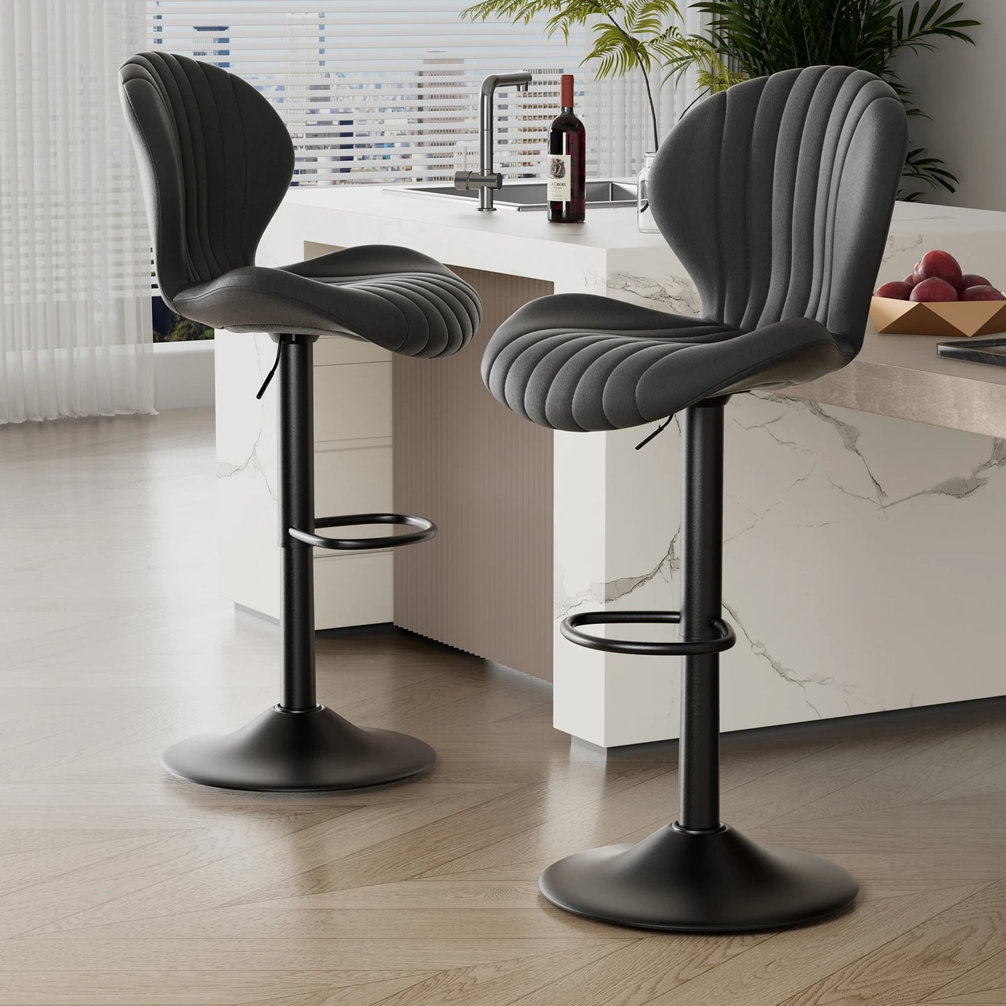 2 Pack Bar Chairs 360 Rotating Leather Backrest Dining Room