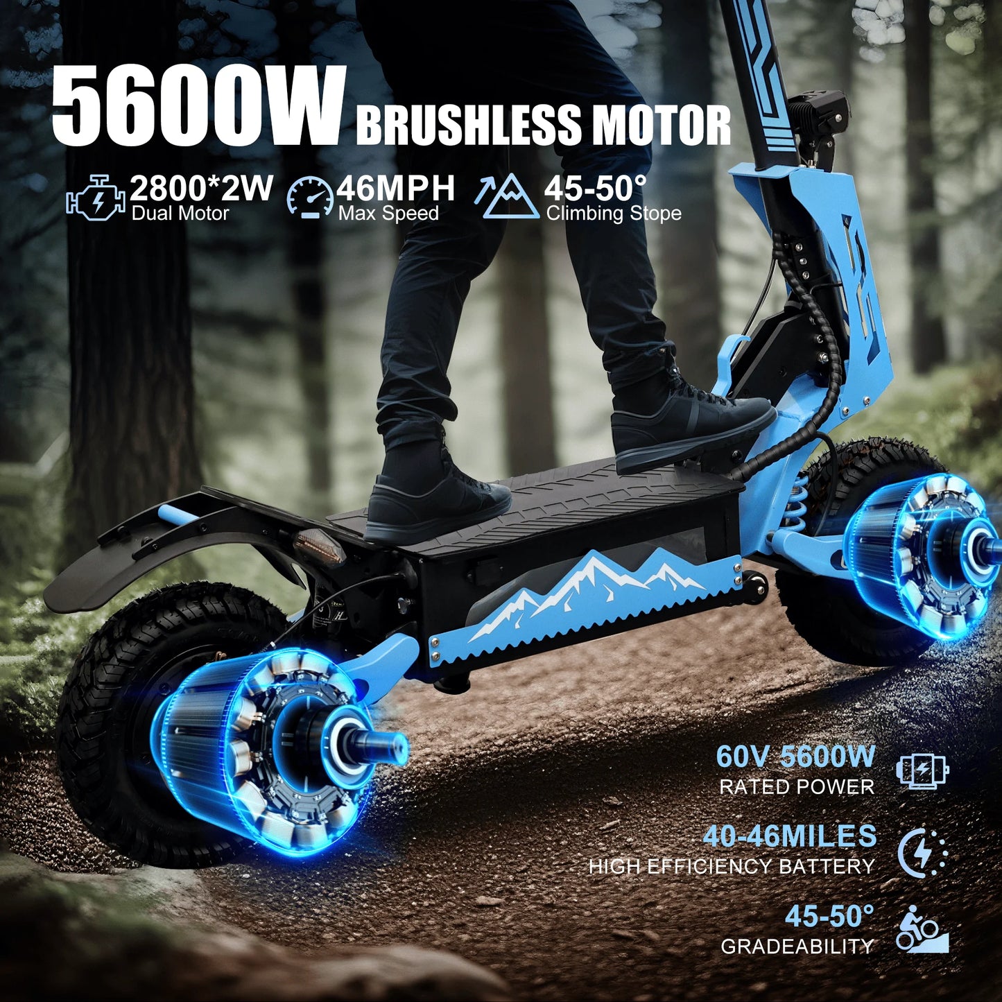GT08 Electric Scooter 5600W Dual 60V 27Ah 46MPH Offroad