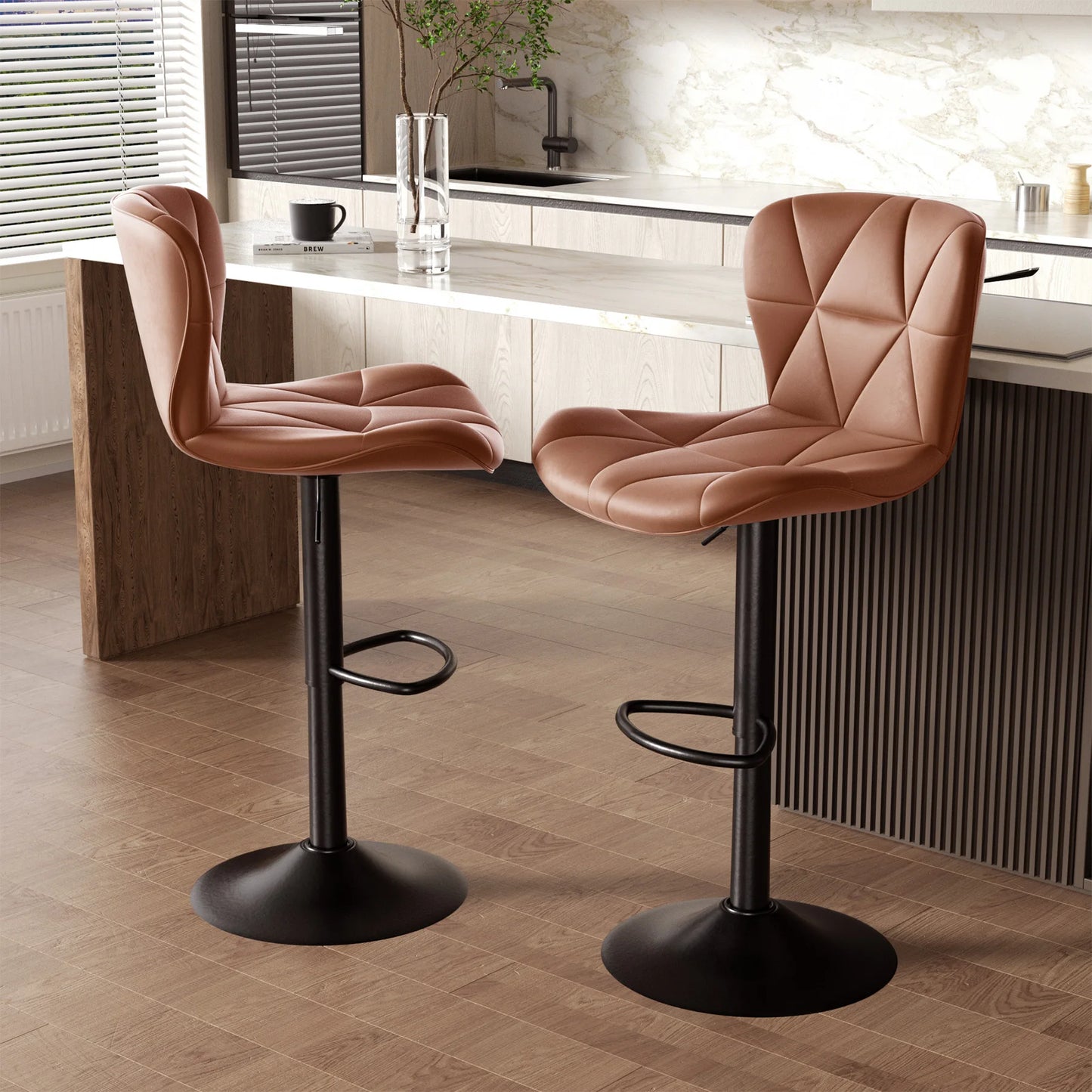 2 Pcs Bar Chair 360 Degree Rotation Faux Leather Backrest