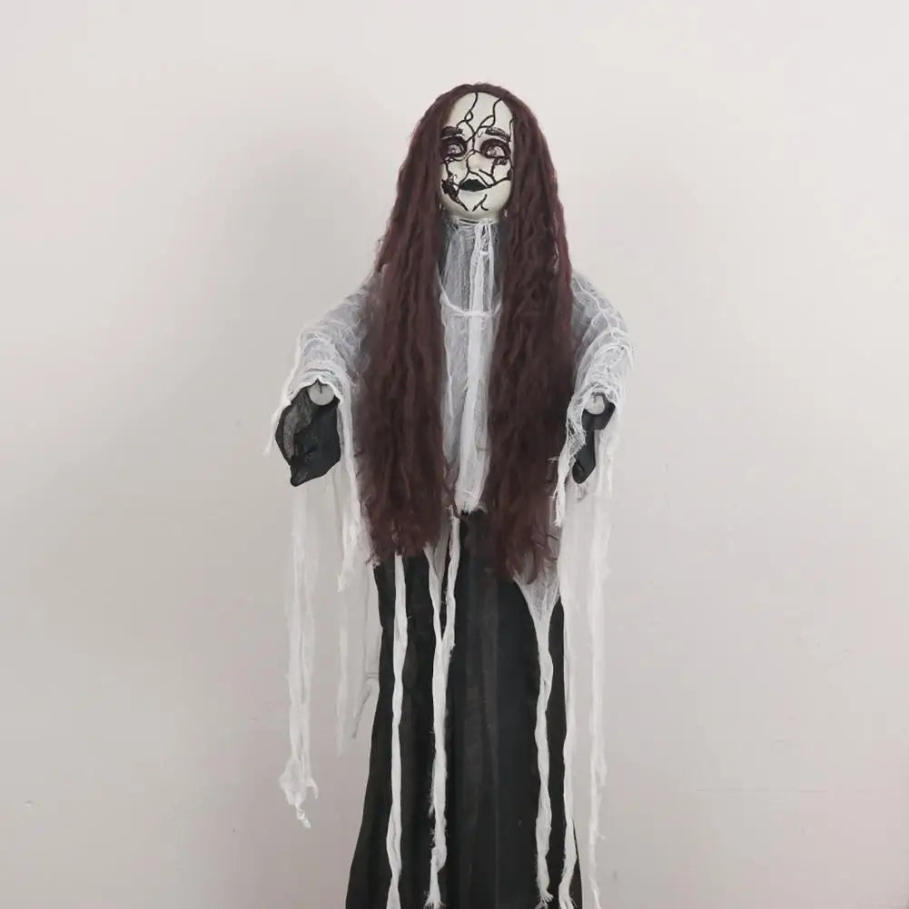 Life Size Animatronic Bride Decoration Halloween Ghost Bride Ornament with Sound Battery Operated Skeleton for Haunted House