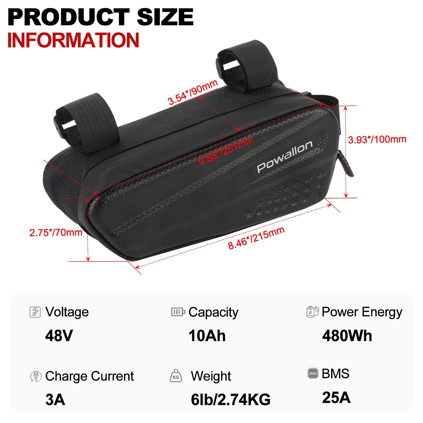 Ebike Battery 36V 48V Triangle Case Waterproof 10 13 20Ah