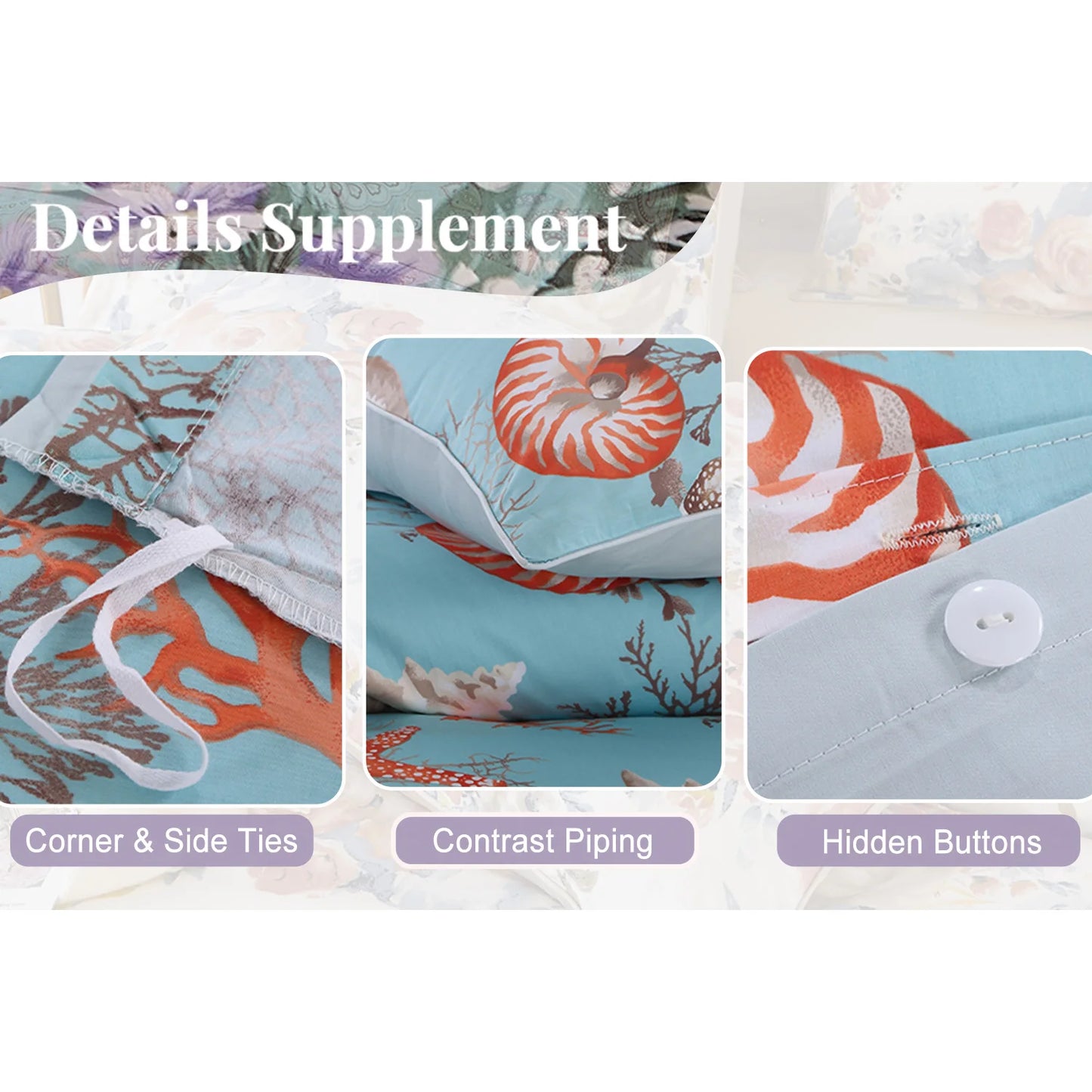 3Pc 600TC Egyptian Cotton Duvet Cover Underwater Theme