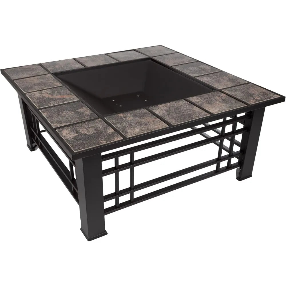 Fire Pit Set Wood Burning Spark Screen Outdoor Log Poker
