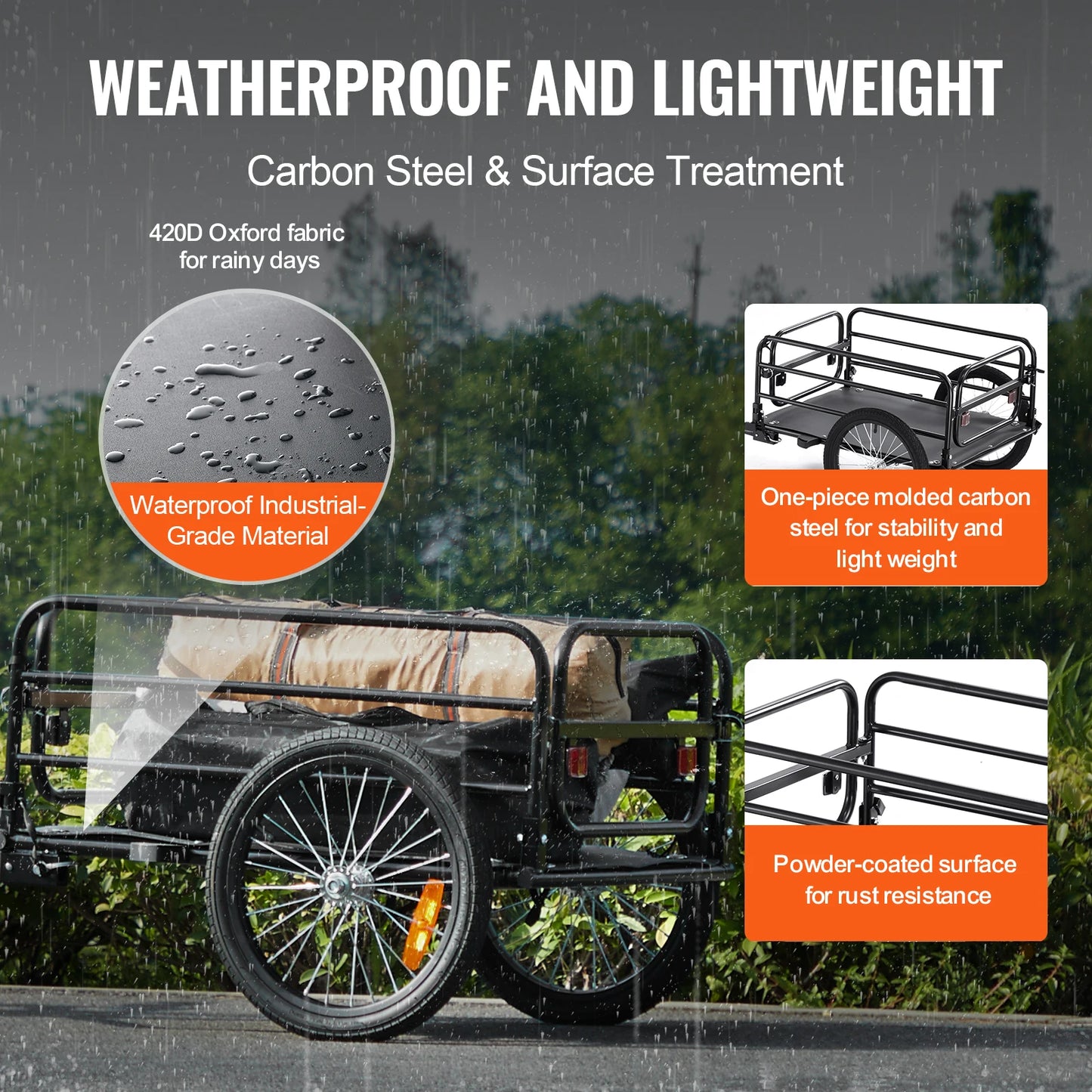 SucceBuy Bike Cargo Trailer 160 Lbs Foldable 16 Inch Wheels