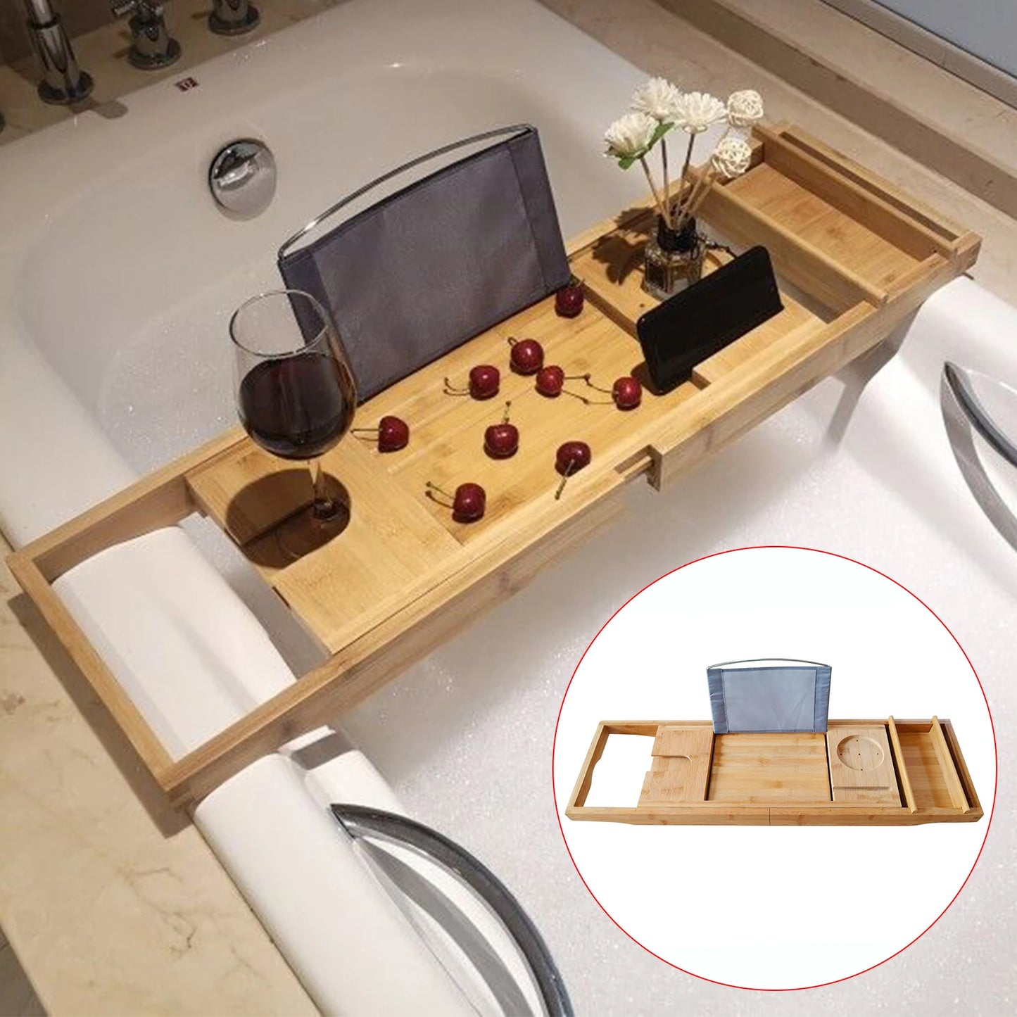 Extendable Bathtub Caddy Tray Shelf Tablet Phone Holder