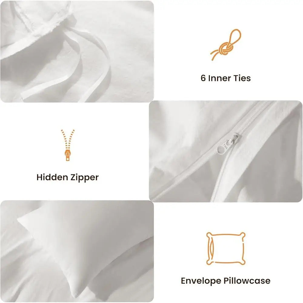 100 Percent Washed Cotton Duvet Cover Set 3 Piece Bedding