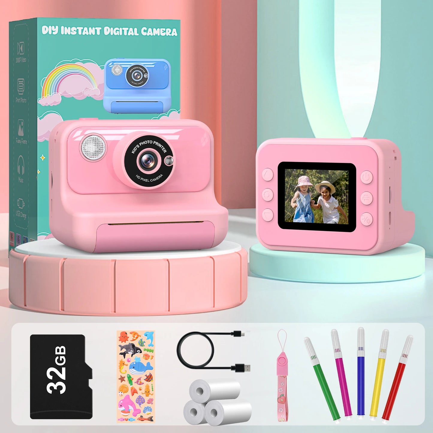 Kids Camera Instant Print 1080P HD Thermal Printing Mini Digital Camera Toy for Toddlers
