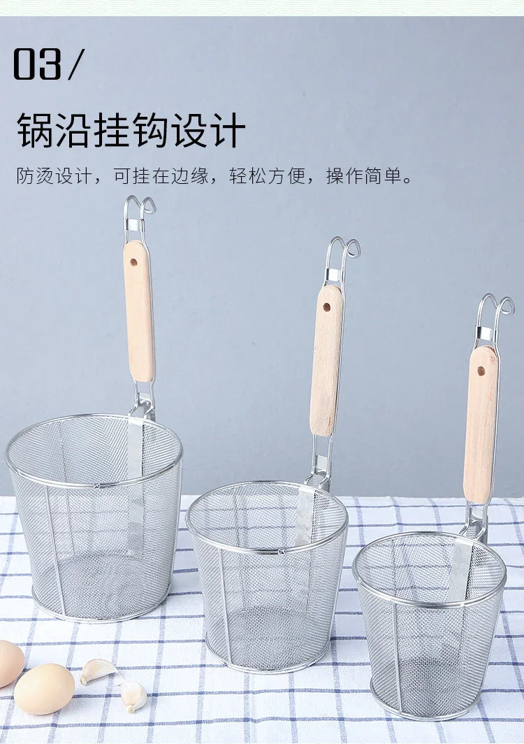 Stainless Steel Colander With Wooden Handle Mesh Strainer