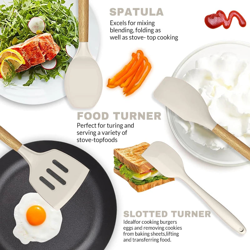 12 Piece Silicone Kitchenware Cooking Utensils Set Non Stick Cookware Spatula Shovel Egg Beaters Baking Set with Storage Bucket