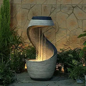 31.9 Inch S Shaped Outdoor Fountain With Led Lights