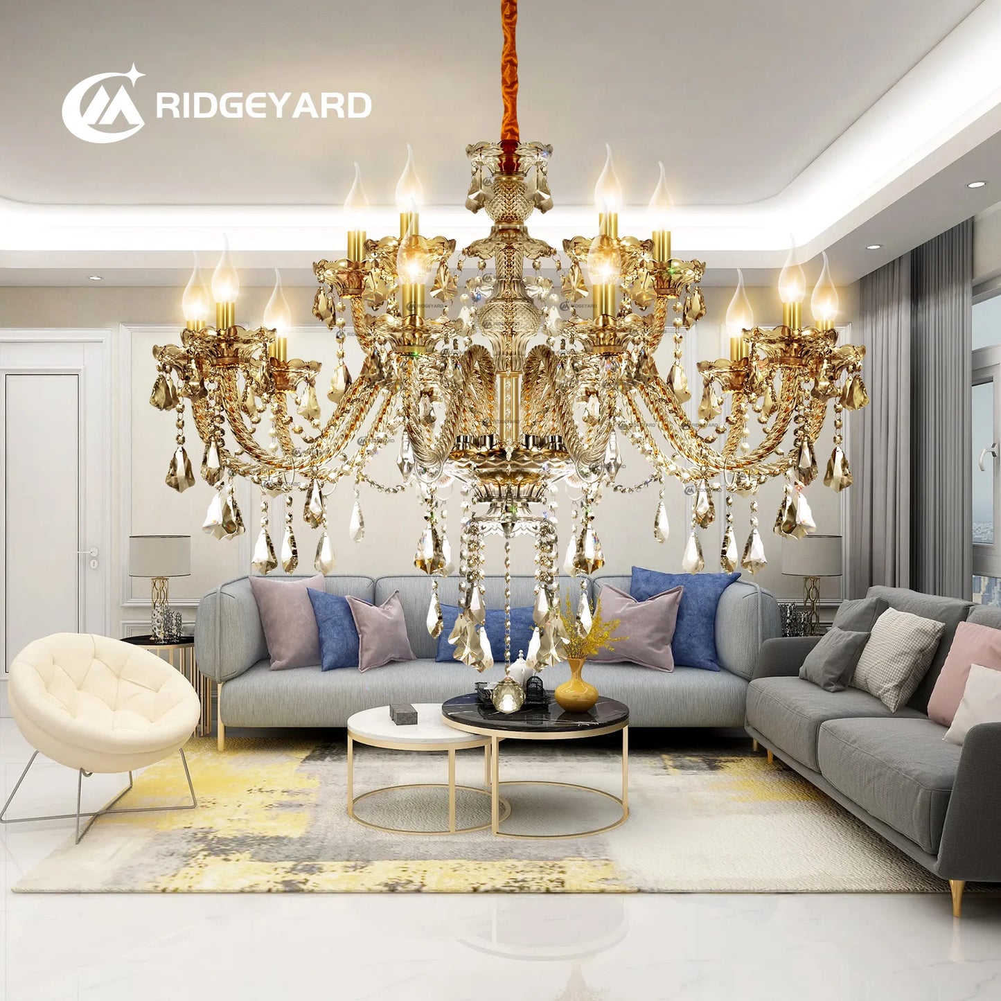 15 Arms Crystal Chandelier Pendant Lighting E14 Modern K9 Glass Fixture for Bedroom Living Room Corridor Hall