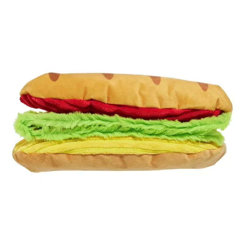 Big Bite Hoagie Dog Toy With Squeaker And Crinkle Layers
