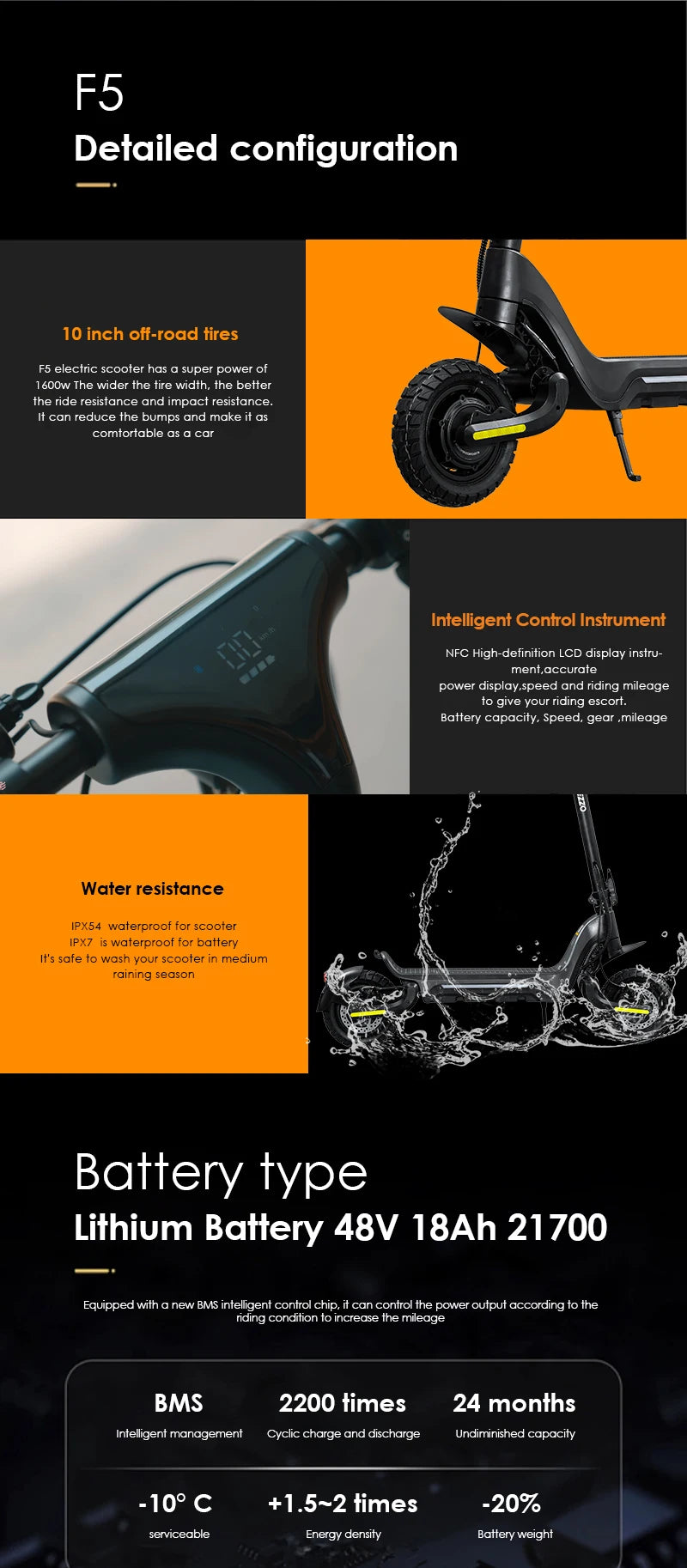 HEZZO F5 Motor Electric Scooter 48V Folding 10In Off Road
