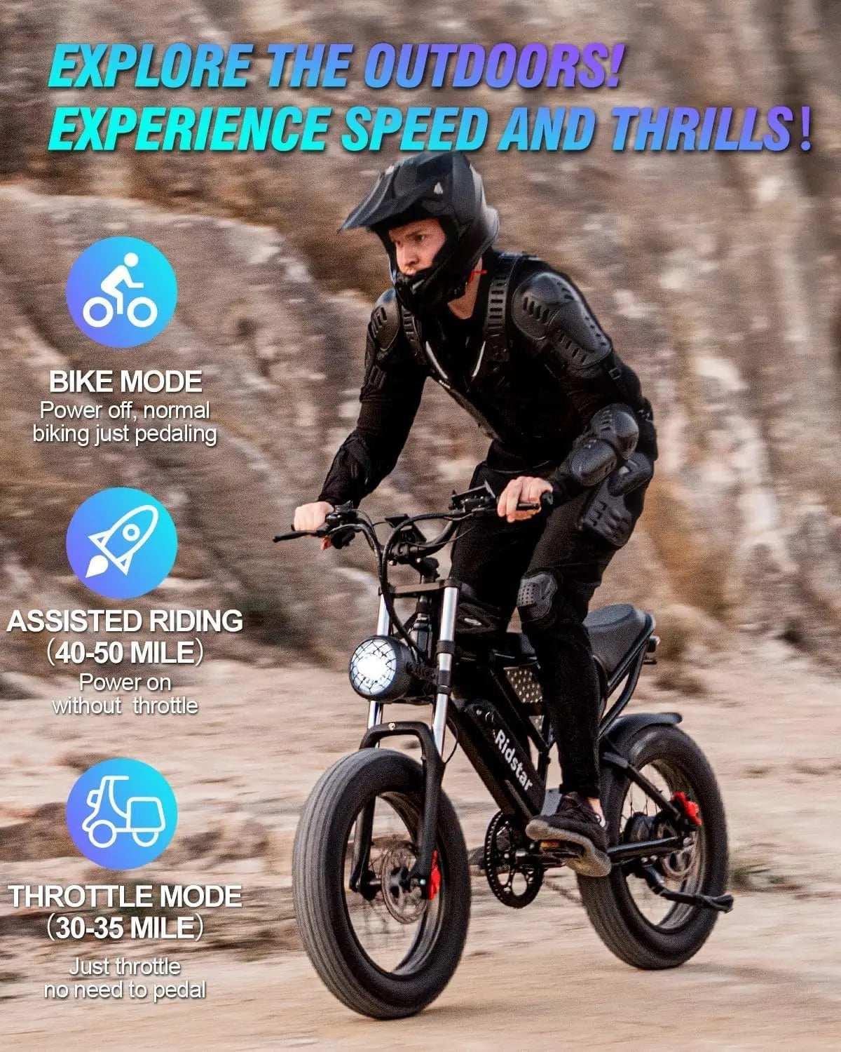 Ridstar Q20 Lite Electric Bike 1200W 48V 15Ah Fat Tire