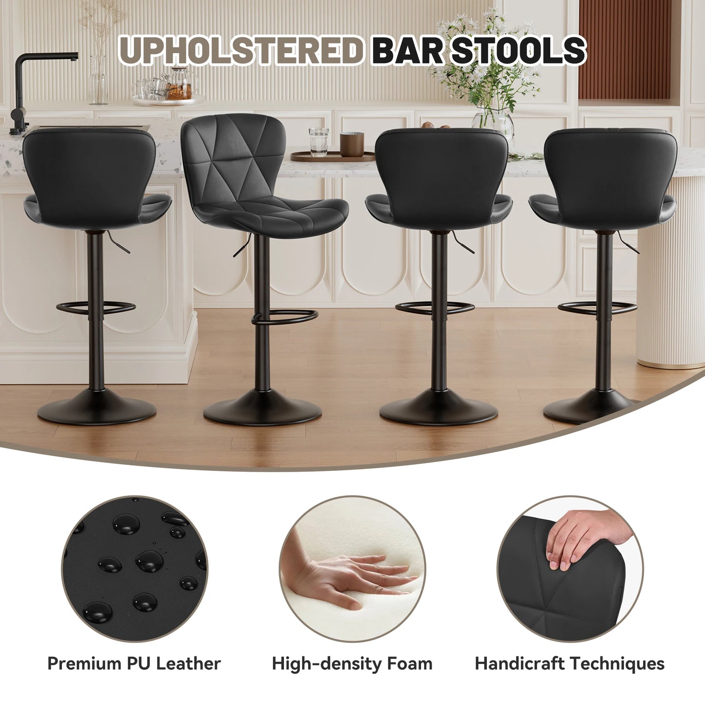 2 Pcs Bar Chair 360 Degree Rotation Faux Leather Backrest