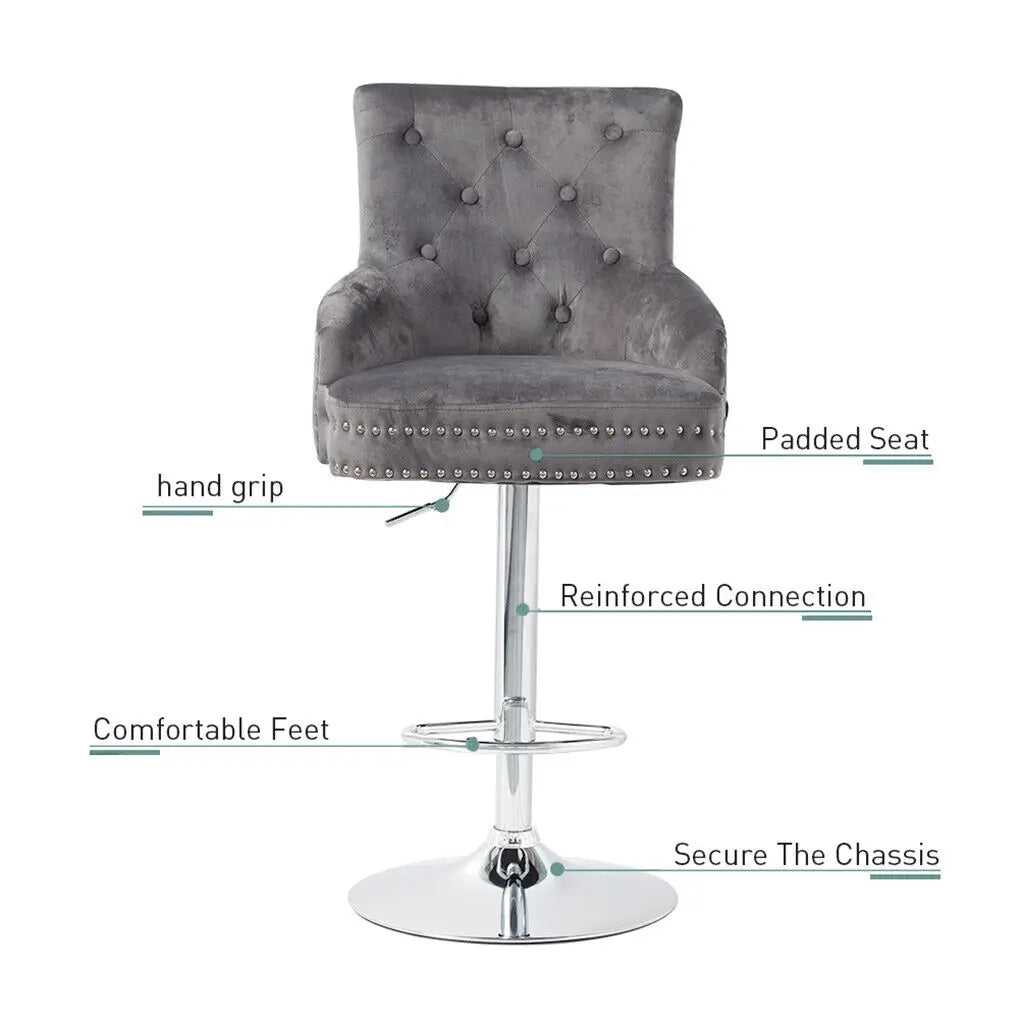 LUVODI Luxury Velvet Bar Stool With 360 Swivel Gas Lift