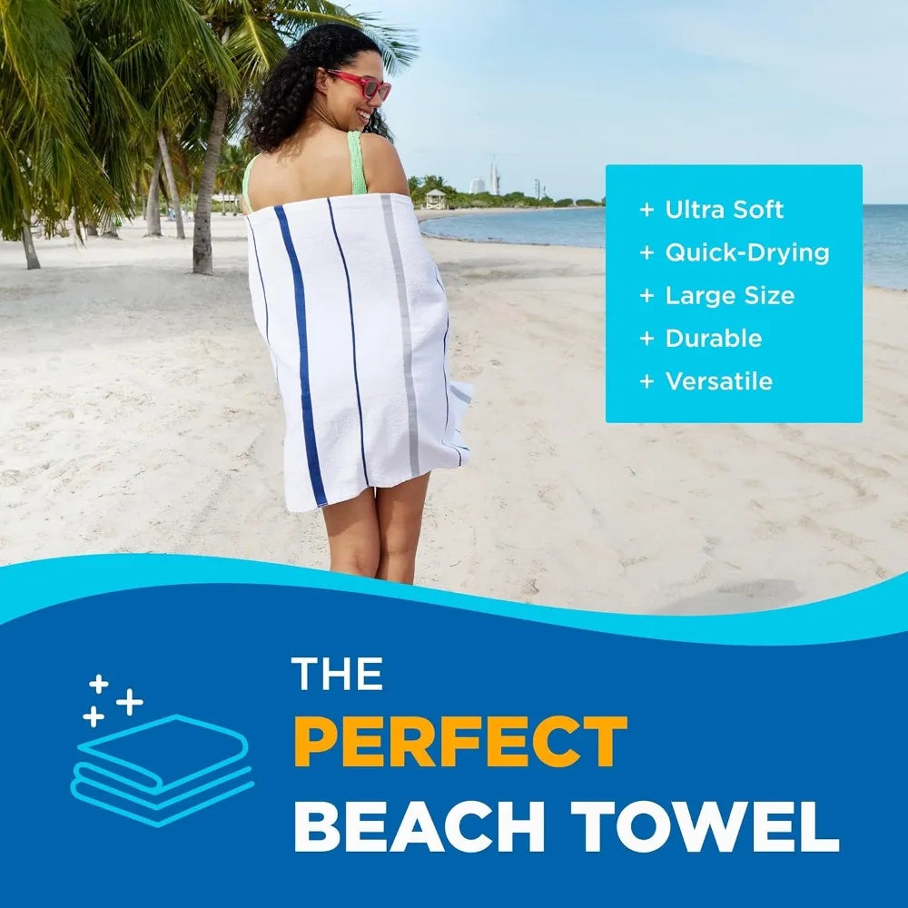 Terry Striped Beach Pool Towels Navy Set 24 30x60 400 GSM