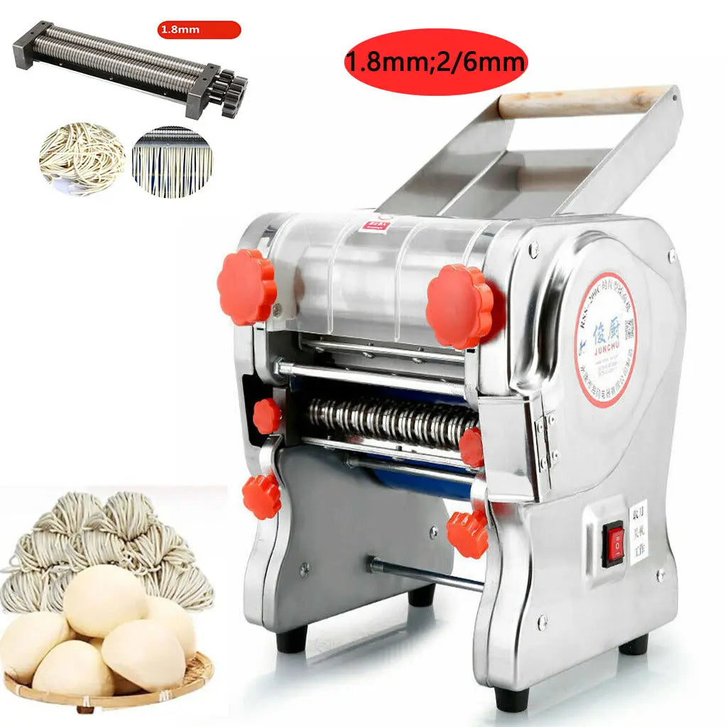 550W Electric Pasta Maker Noodle Machine Dumpling Skin Roller Stainless Steel Dual Knife Noodle Maker for Commercial Use