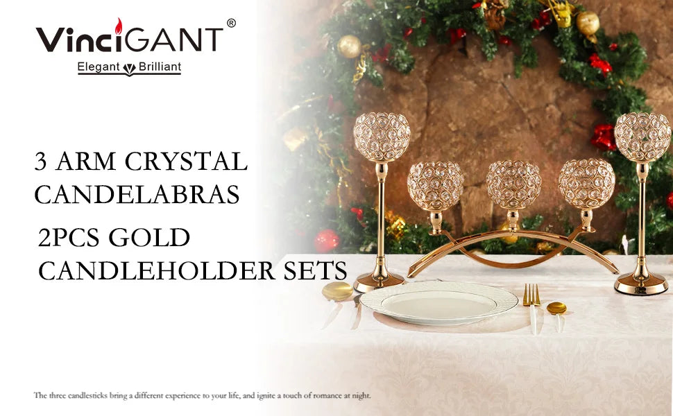 Gold Candle Holders 3 Arm Candelabra Tealight Stand