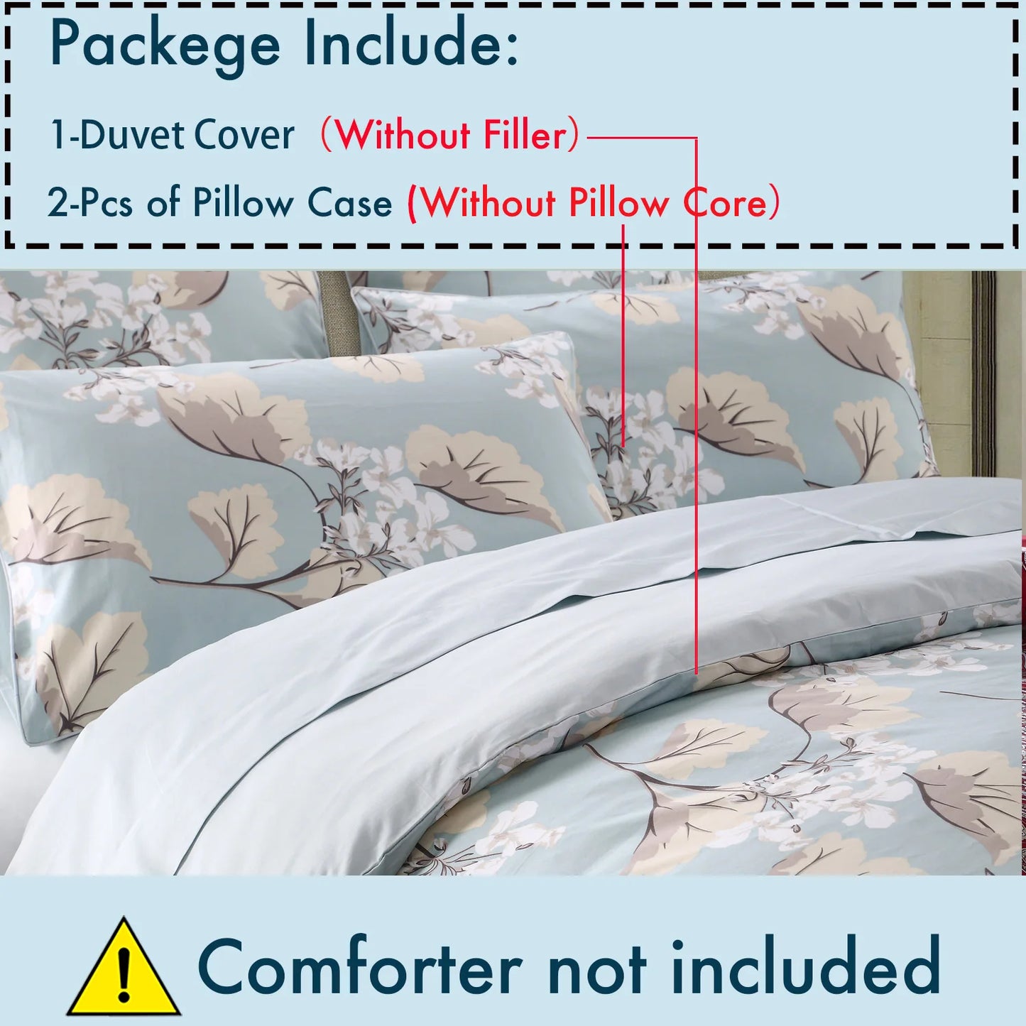 3Pc 600TC Egyptian Cotton Duvet Cover Set Blue Floral Leaves