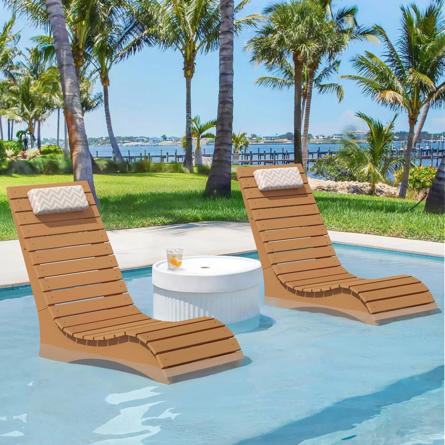 HDPS Pool Lounge Chairs With Headrest For Outdoor Use Up To 10 Inches Water