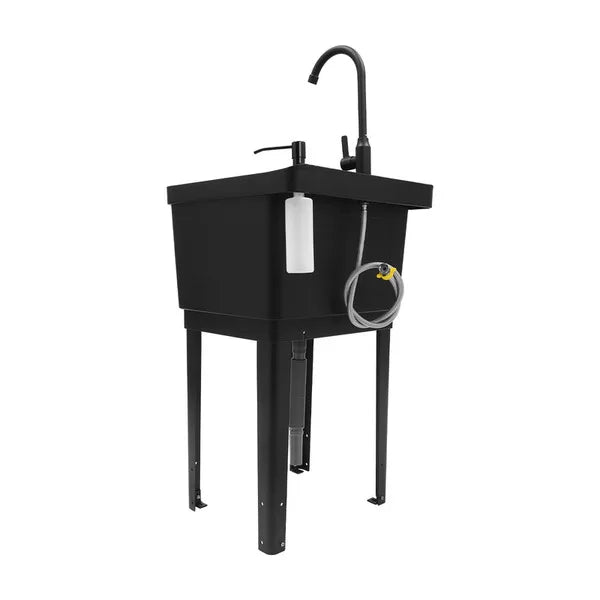 Freestanding Laundry Sink With Faucet Soap Dispenser Black