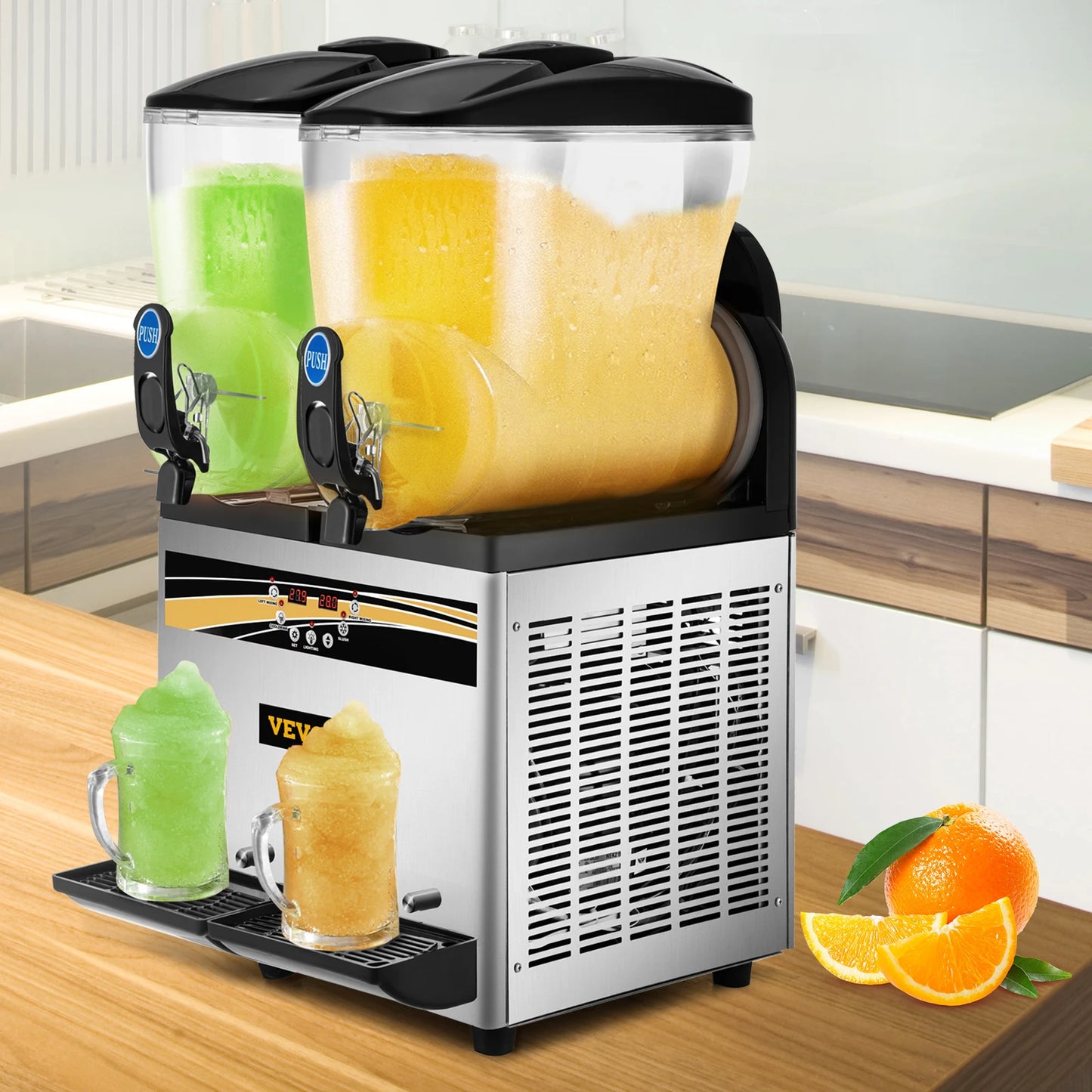 SucceBuy 2x15L Commercial Slushy Machine Margarita Maker 1000W Stainless Steel Smoothie Frozen Drink Maker