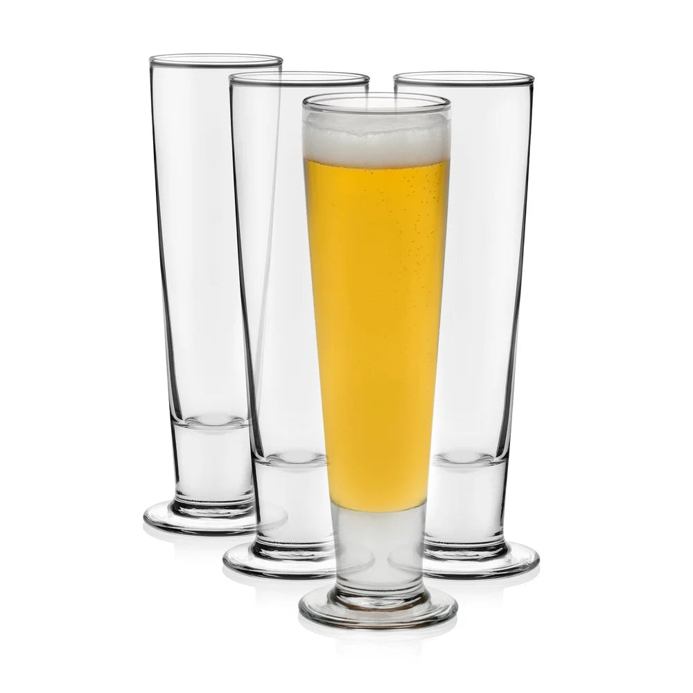 Set of 4 Pilsner Glasses Tall Unique Gift for Beer Lovers